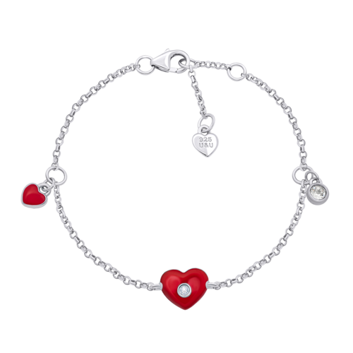 Браслет на цепочке Сердечко с красной эмалью и фианитами фото