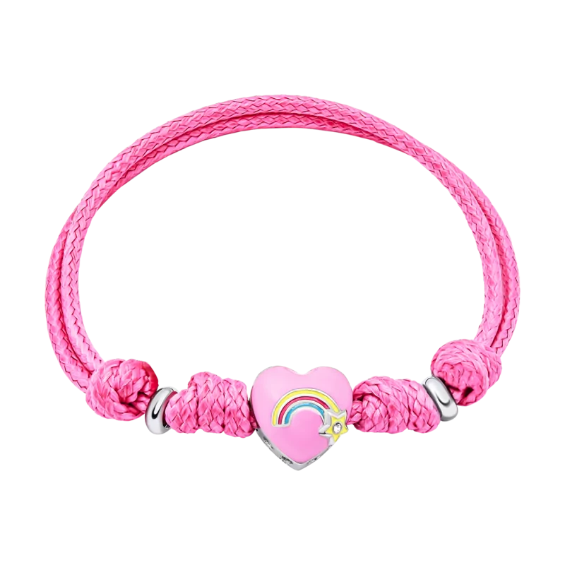 Браслет на шнурку Веселкове серце з рожевою емаллю та Swarovski Zirconia photo