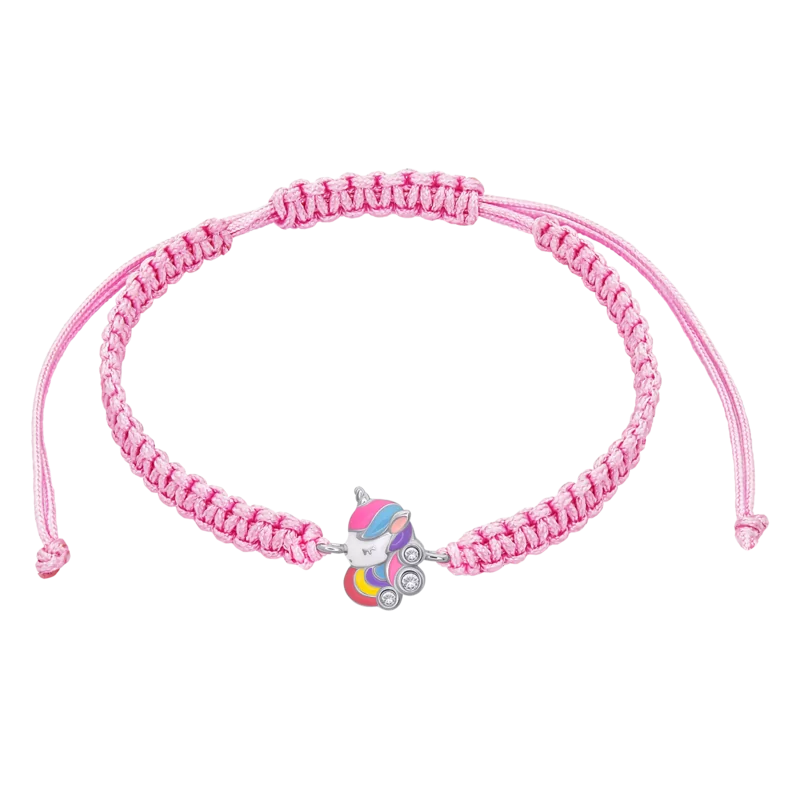 Браслет плетений Кольоровий єдиноріг із різнобарвною емаллю та фіанітами фото