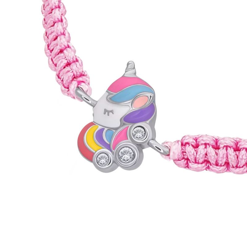 Браслет плетений Кольоровий єдиноріг із різнобарвною емаллю та фіанітами фото