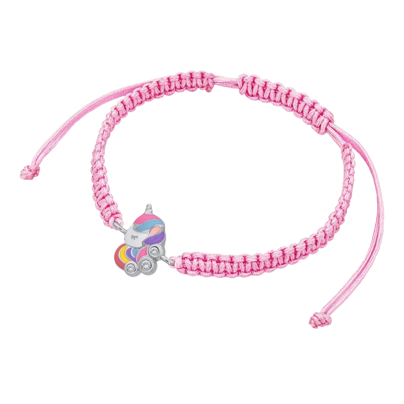 Браслет плетений Кольоровий єдиноріг із різнобарвною емаллю та фіанітами фото