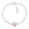 Браслет на ланцюжку Магнолія з рожевою емаллю та фіанітом фото №1