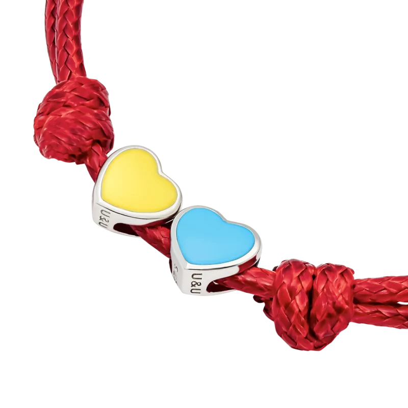 Браслет на шнурке Цвет Украины с сердцами с желтой и голубой эмалью фото