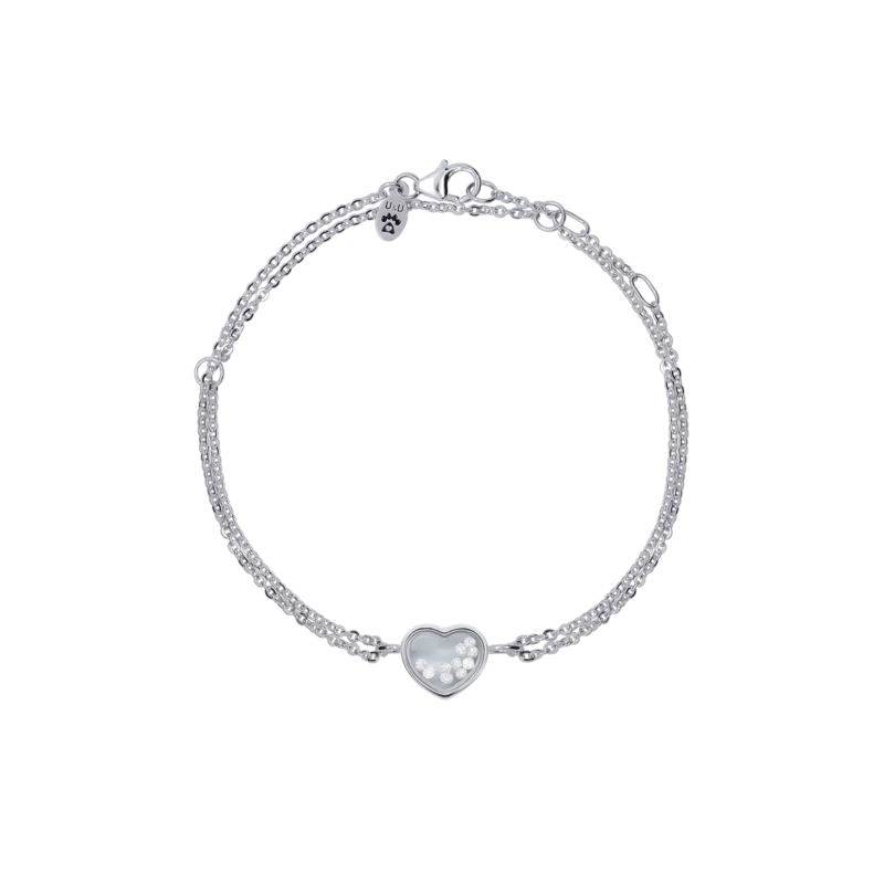 Браслет на ланцюжку Серце мале з білими рухливими Swarovski Zirconia фото