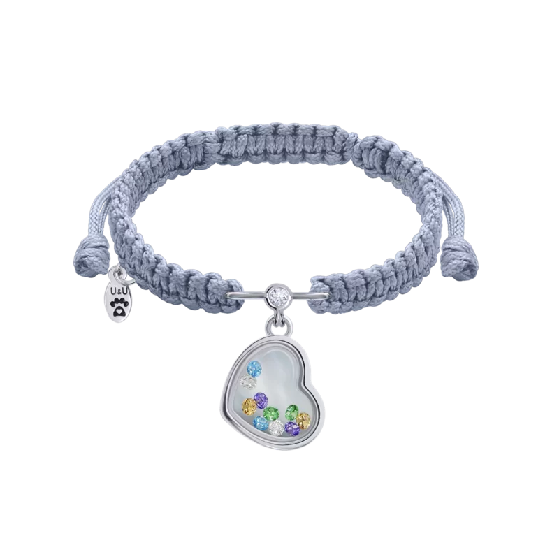 Браслет плетений Серце мале з кольоровими рухливими фіанітами фото