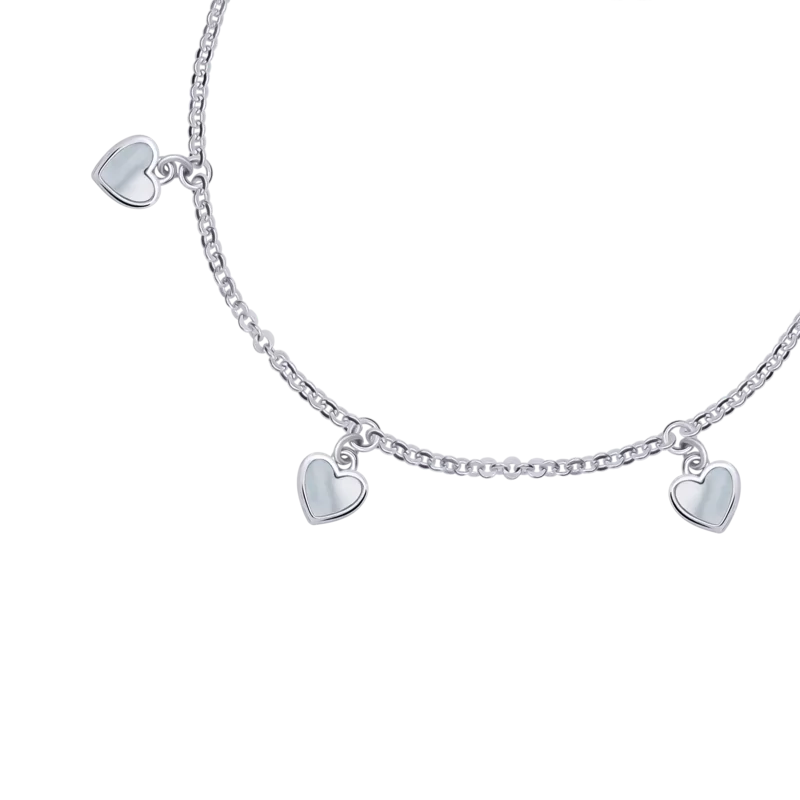 Браслет на ланцюжку Серце велике з підвісами з перламутром фото