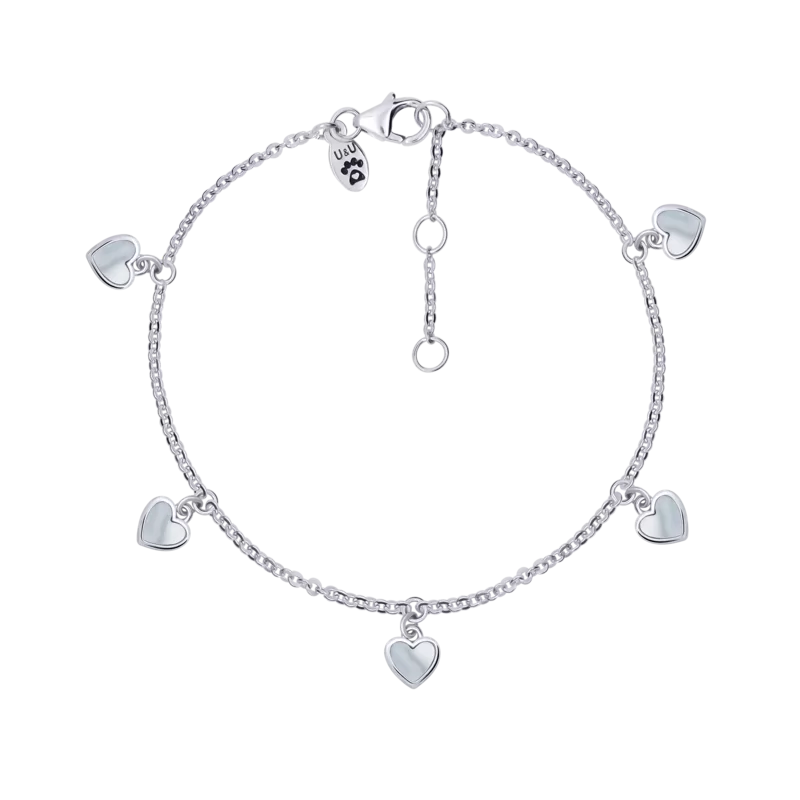 Браслет на ланцюжку Серце мале з підвісами з перламутром фото