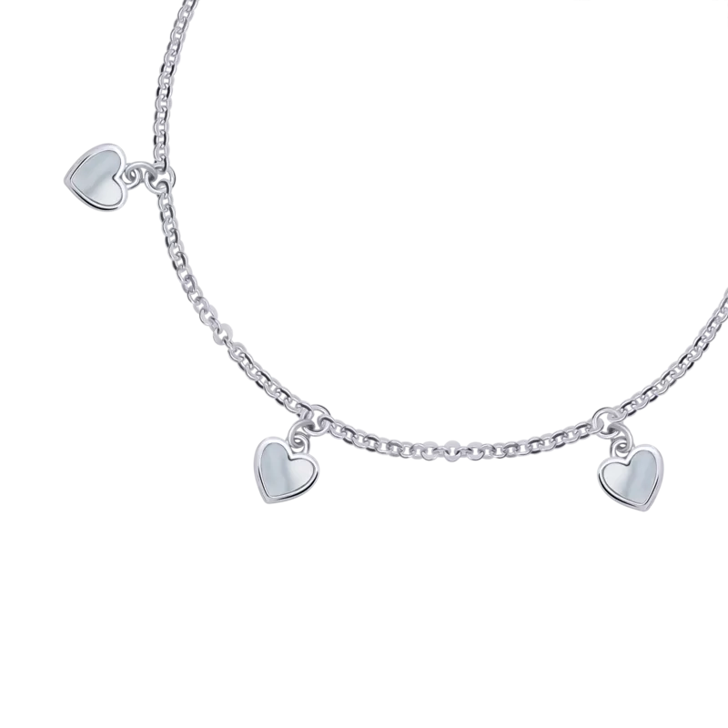 Браслет на ланцюжку Серце мале з підвісами з перламутром фото