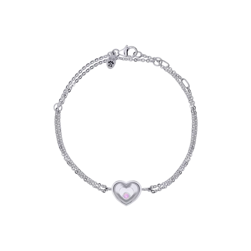 Браслет на ланцюжку Серце велике з рожевим опалом фото