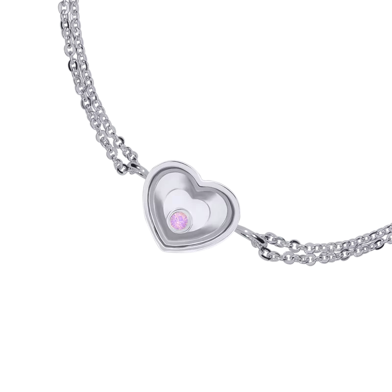 Браслет на ланцюжку Серце велике з рожевим опалом фото