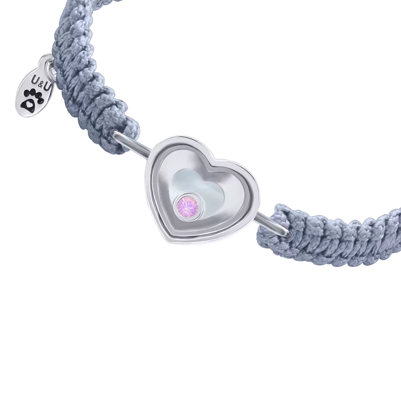 Braided bracelet Big Heart with pink moving opal photo