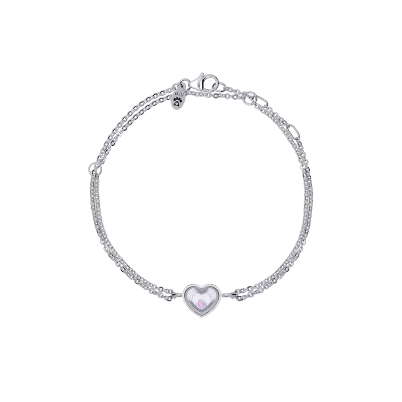 Браслет на ланцюжку Серце мале з рожевим опалом фото