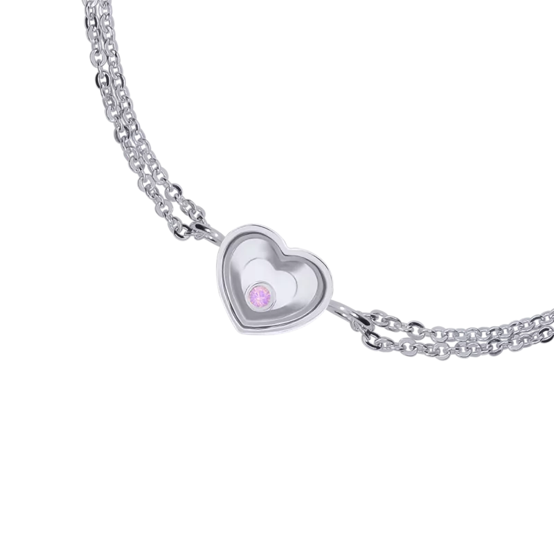 Браслет на ланцюжку Серце мале з рожевим опалом фото