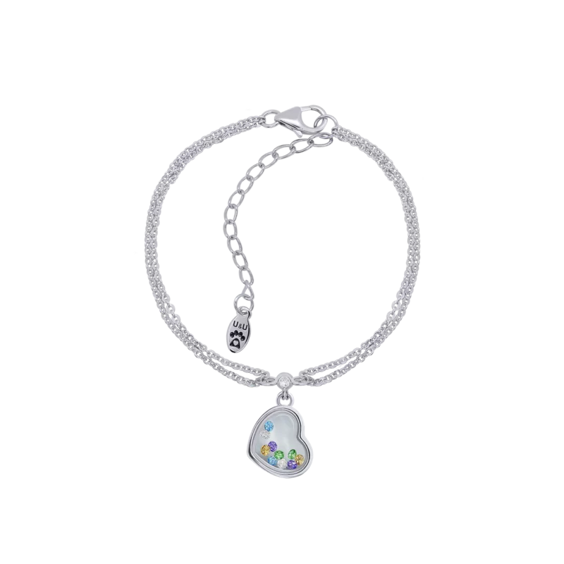 Bracelet on chain Little Heart with colored moving Swarovski Zirconia photo