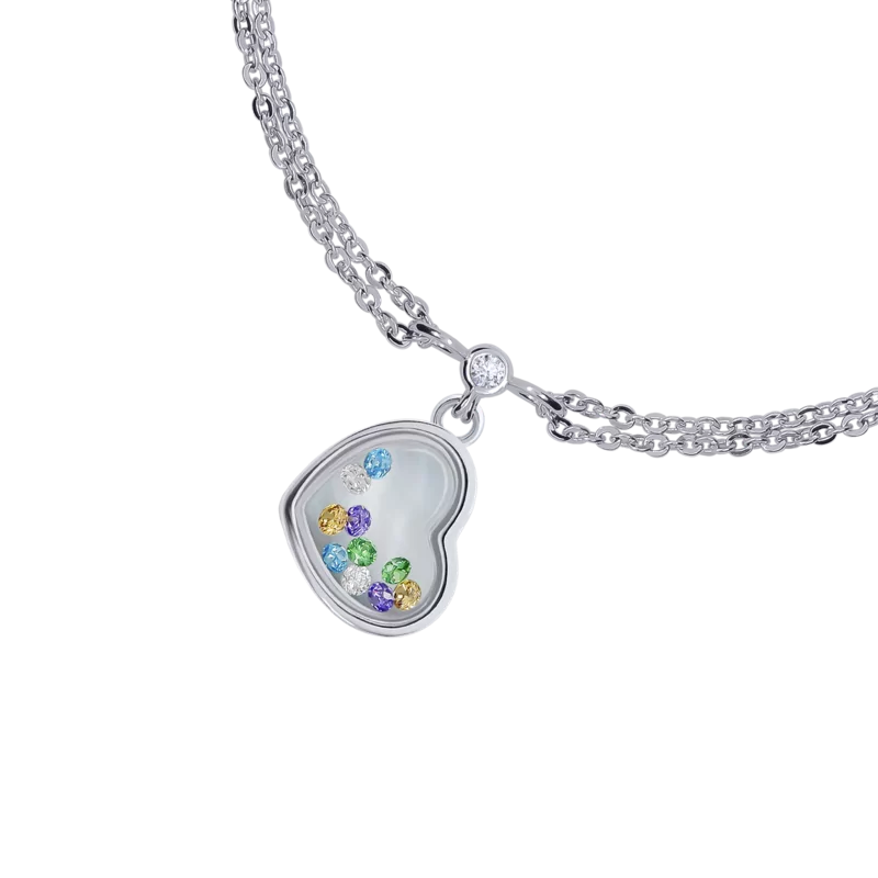 Bracelet on chain Little Heart with colored moving Swarovski Zirconia photo