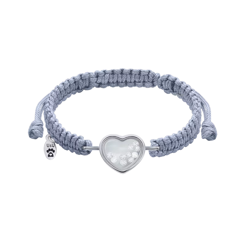 Браслет плетений Серце велике з білими рухливими фіанітами фото