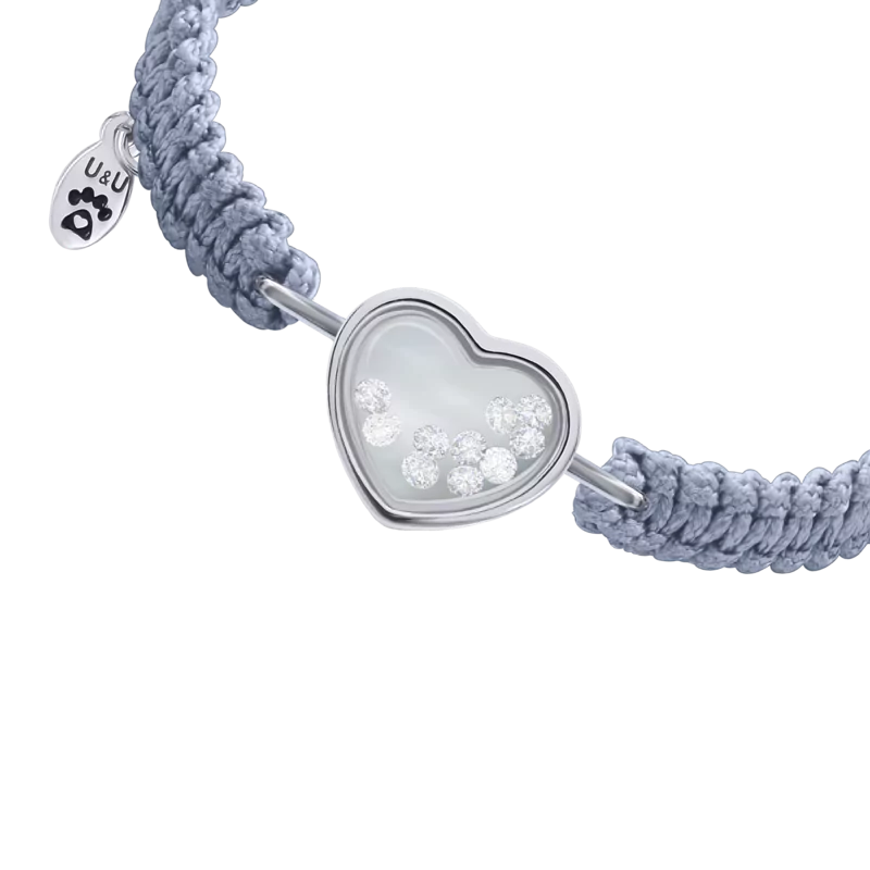 Браслет плетений Серце велике з білими рухливими фіанітами фото