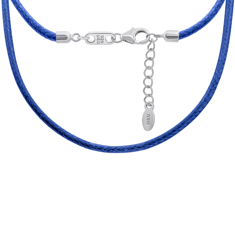 Шнурок с серебряной застежкой синий (Близнецы), 33-35 см фото