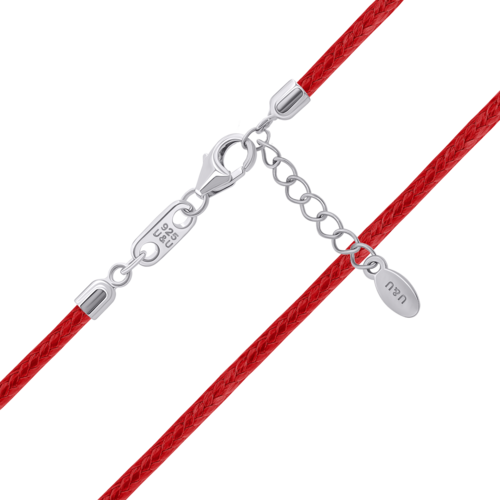 Шнурок зі срібними застібками червоний, 33-35 см фото