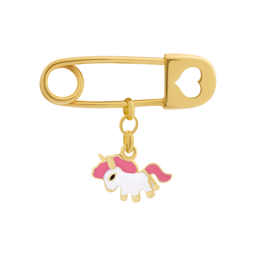 Булавка золота Єдиноріг з білою та рожевою емаллю фото