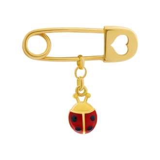Булавка золотая Божья коровка с красной эмалью фото