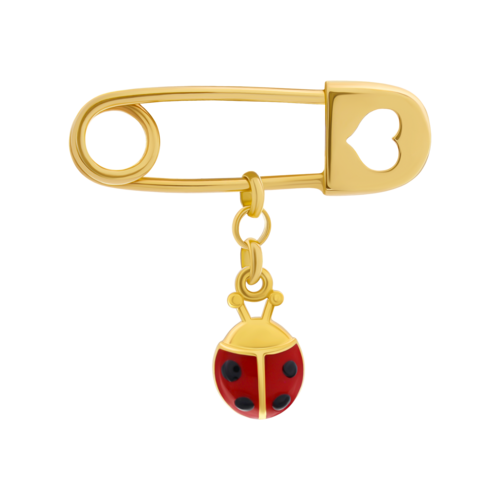 Булавка золотая Божья коровка с красной эмалью фото