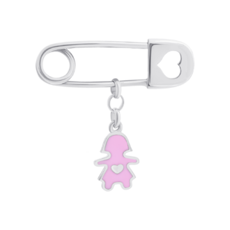 Булавка из белого золота Девочка с розовой эмалью фото