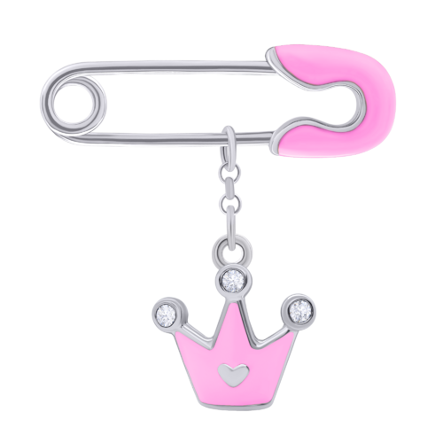 Булавка Корона с сердцем с розовой эмалью и фианитами фото
