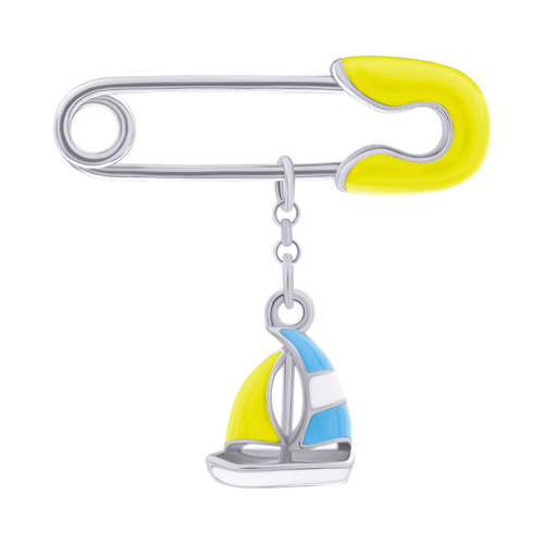 Булавка Кораблик желто-голубой фото