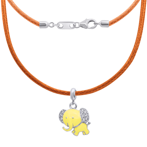 Колье на шнурке Слон с желтой эмалью и фианитами фото