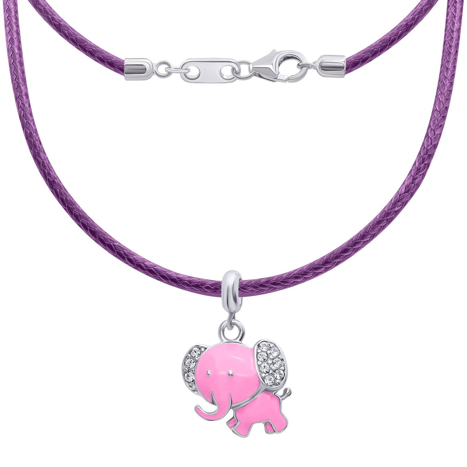 Necklace Elephant with pink enamel and Cubic Zirconia