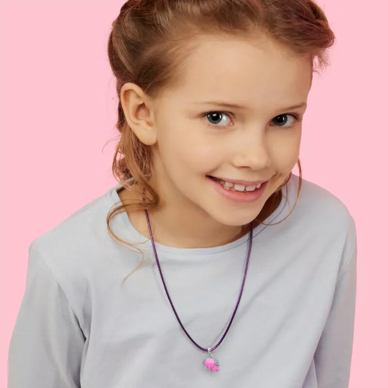 Кольє на шнурку Слон з рожевою емаллю та фіанітами фото