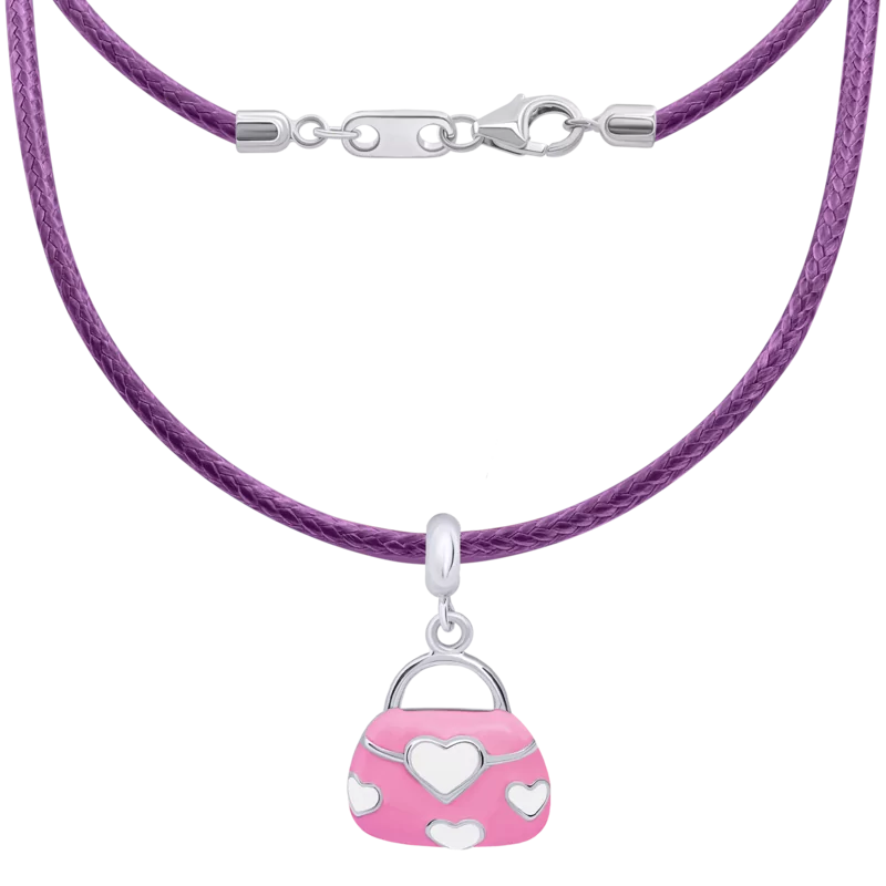 Necklace Handbag with pink and white enamel photo