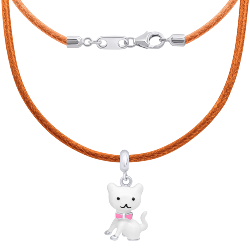 Колье на шнурке Котик белый фото