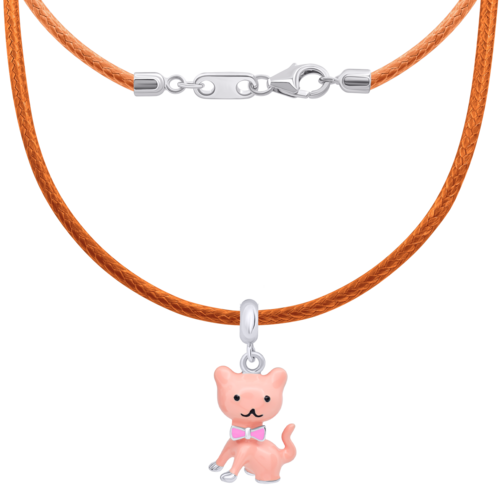 Кольє на шнурку Котик кораловий фото