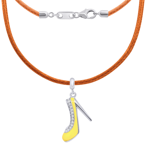 Колье на шнурке Туфелька с желтой эмалью и фианитами фото