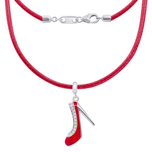 Колье на шнурке Туфелька с красной эмалью и фианитами фото