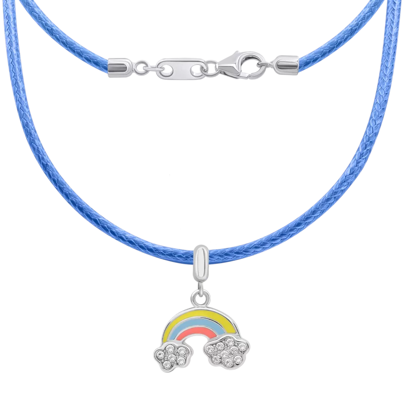 Кольє на шнурку Веселка з різнобарвною емаллю та фіанітами фото