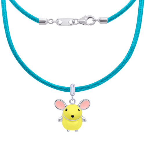 Колье на шнурке Мышка с желтой эмалью фото