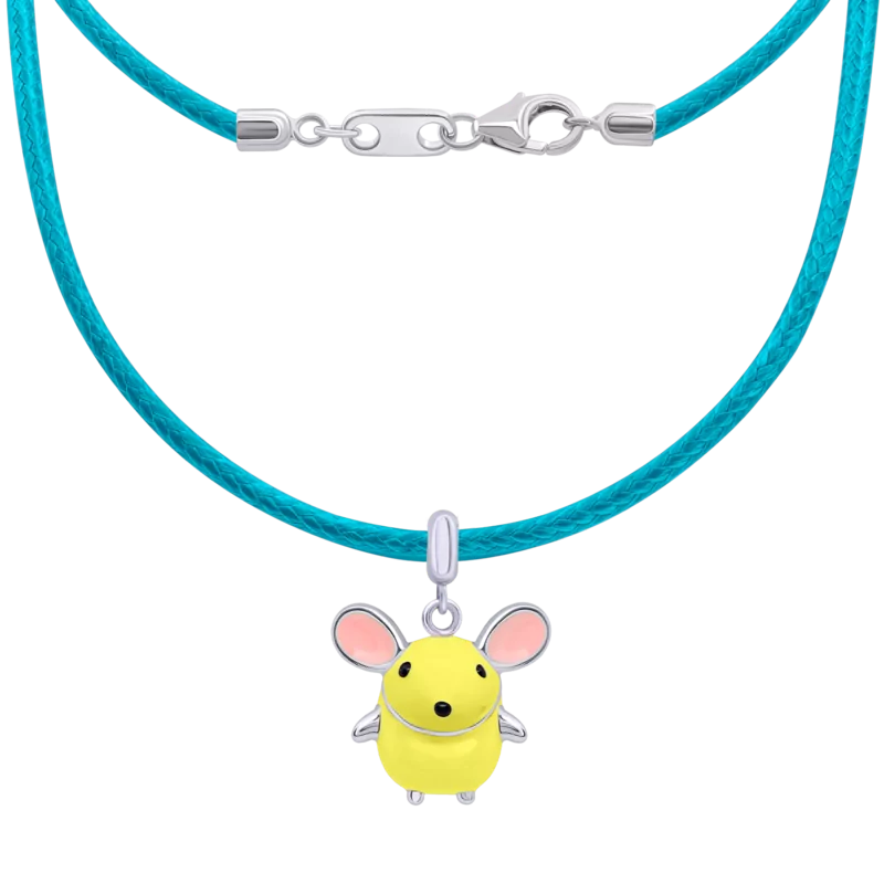 Колье на шнурке Мышка с желтой эмалью фото