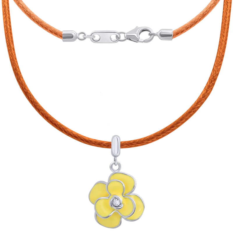 Necklace Peony with yellow enamel and Cubic Zirconia photo