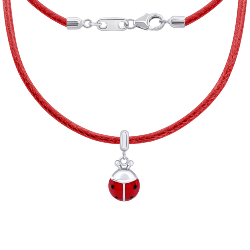 Колье на шнурке Божья коровка с красной эмалью фото