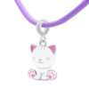 Кольє на шнурку Котик з лапкою з білою та рожевою емаллю фото №4