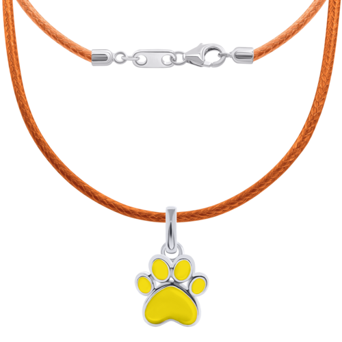 Колье на шнурке Лапка с желтой эмалью фото