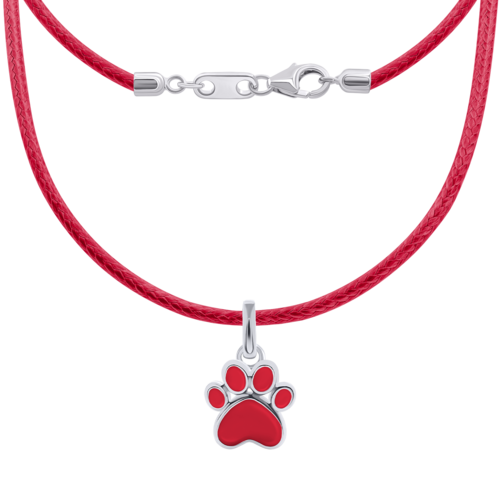 Колье на шнурке Лапка с красной эмалью фото