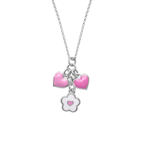 Колье Цветочек с сердечком бело-розовый фото