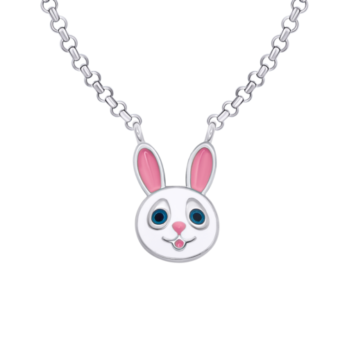 Колье Зайка с морковкой с бело-розовой и оранжевой эмалью фото