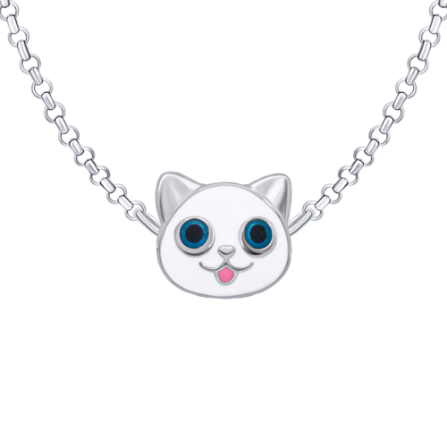 Колье Котик с рыбкой с белой и розовой эмалью фото