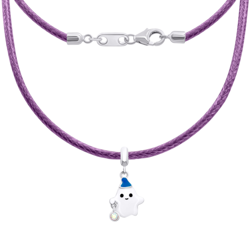 Колье на шнурке BOO привидение с эмалью и фианитом фото