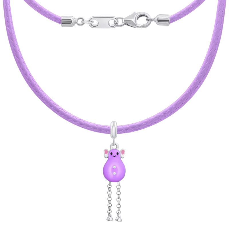 Кольє на шнурку LIL вухоніг з фіолетовою емаллю фото